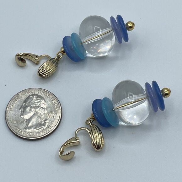 Vintage Crown Trifari Gold Tone Clip On Earrings Dangle Clear Lucite Retro Bold - Picture 4 of 5